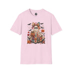 Patchwork Floral Ghost Halloween Shirt | Quilted Boho Ghost with Pumpkin and Bats