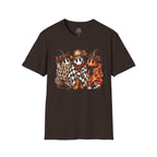 Halloween Pumpkin Crew T-Shirt — Leopard & Buffalo Plaid Spooky Friends