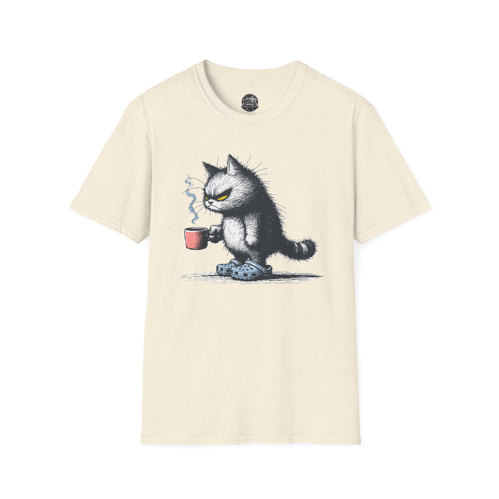 Cat Coffee T-Shirt — Grumpy Cat Holding Mug Illustration