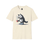 Cat Coffee T-Shirt — Grumpy Cat Holding Mug Illustration