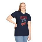 Patriotic Cherry T-Shirt — Glossy Stars & Vintage “AMERICA” Design