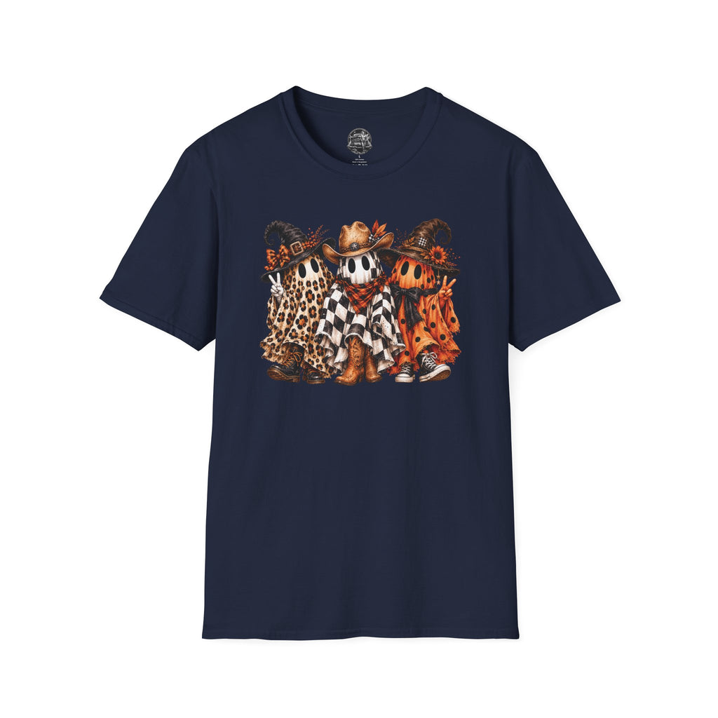 Halloween Pumpkin Crew T-Shirt — Leopard & Buffalo Plaid Spooky Friends