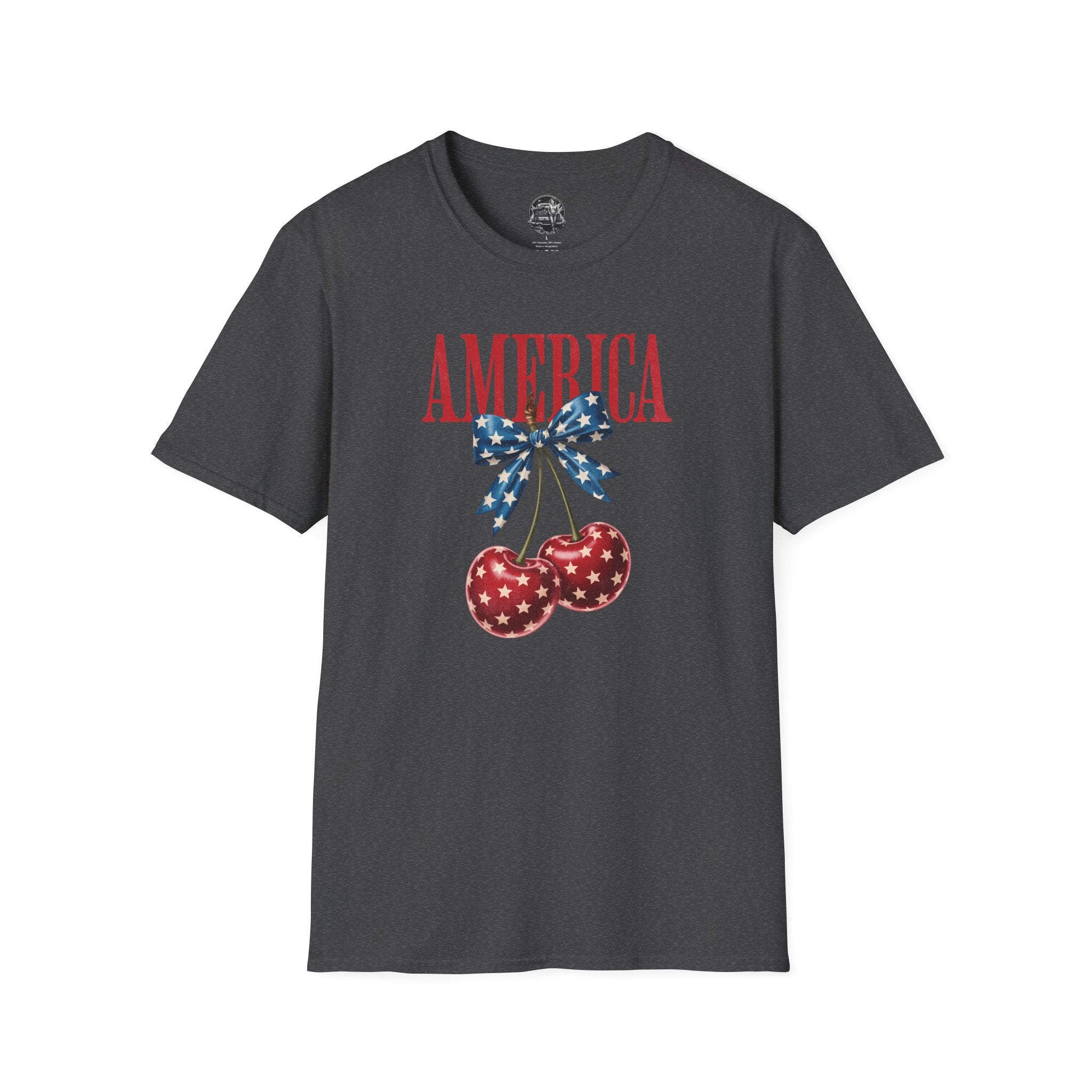 Patriotic Cherry T-Shirt — Glossy Stars & Vintage “AMERICA” Design