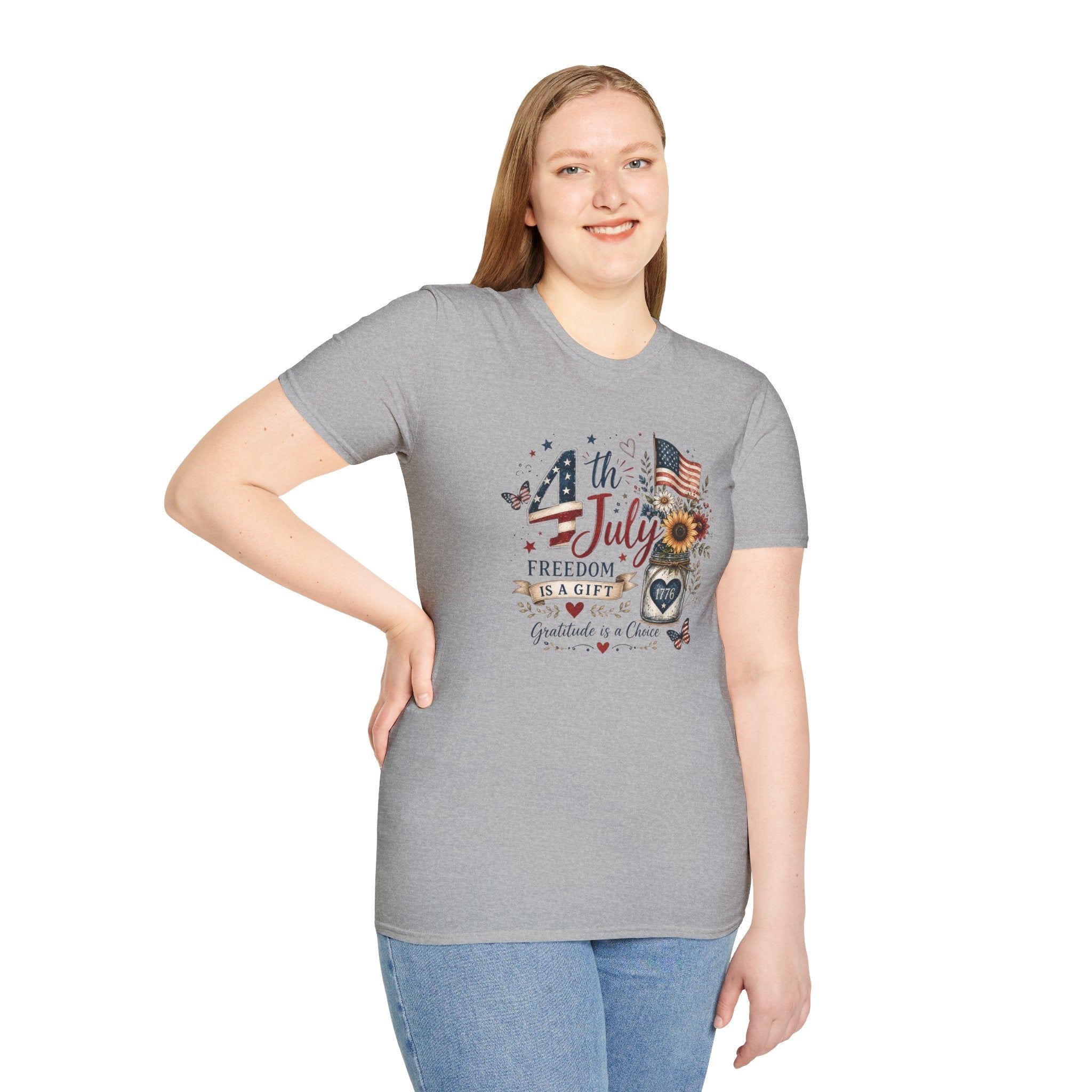4th of July T-Shirt — "Freedom Is A Gift" Patriotic American Flag & Sunflower Tee