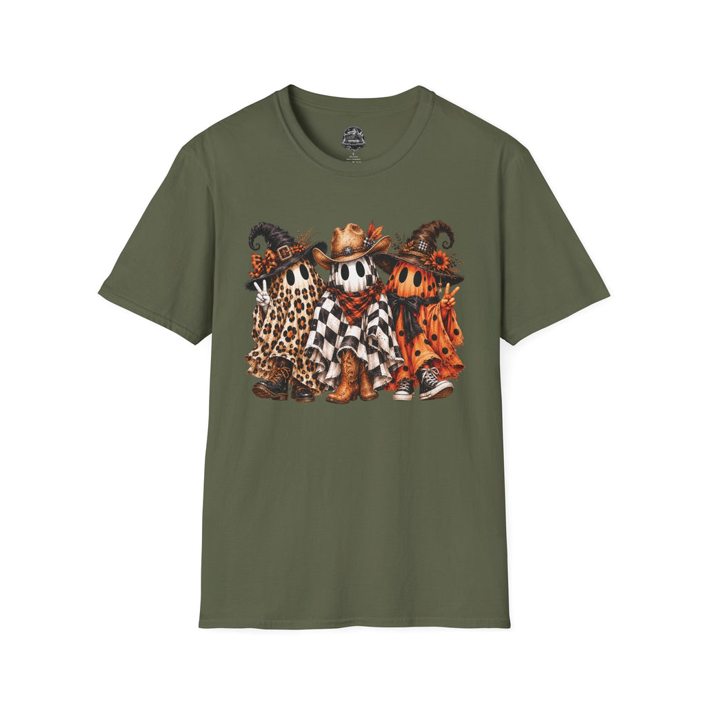 Halloween Pumpkin Crew T-Shirt — Leopard & Buffalo Plaid Spooky Friends