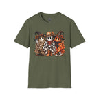 Halloween Pumpkin Crew T-Shirt — Leopard & Buffalo Plaid Spooky Friends