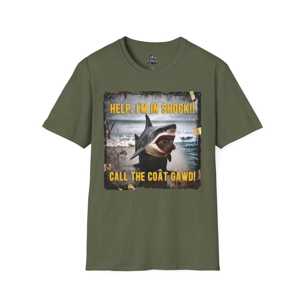 Shark Graphic T-Shirt — "Help, I'm in Shock!" Funny Beachwear