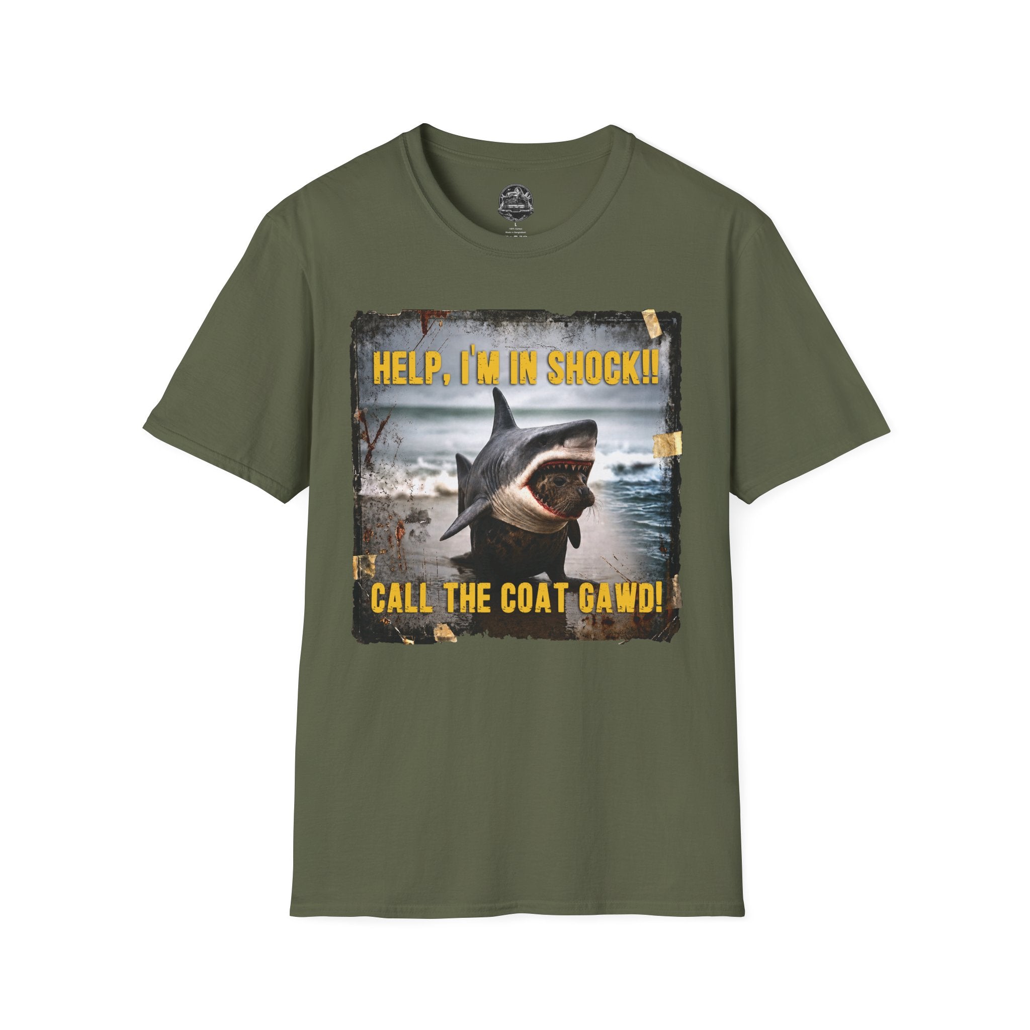 Shark Graphic T-Shirt — "Help, I'm in Shock!" Funny Beachwear