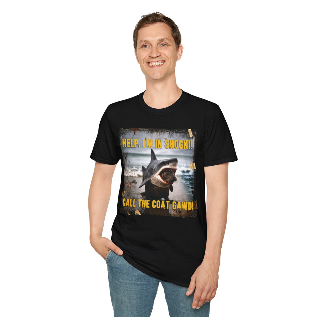 Shark Graphic T-Shirt — "Help, I'm in Shock!" Funny Beachwear
