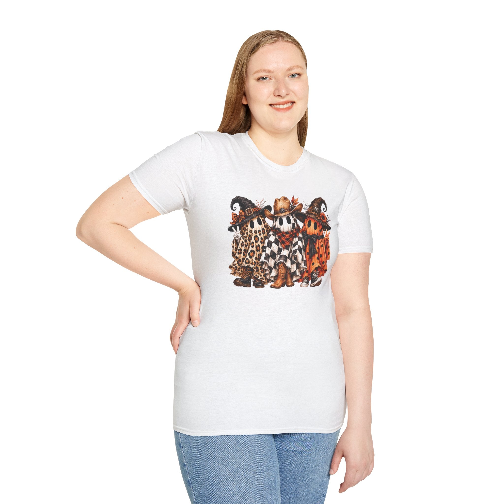 Halloween Pumpkin Crew T-Shirt — Leopard & Buffalo Plaid Spooky Friends