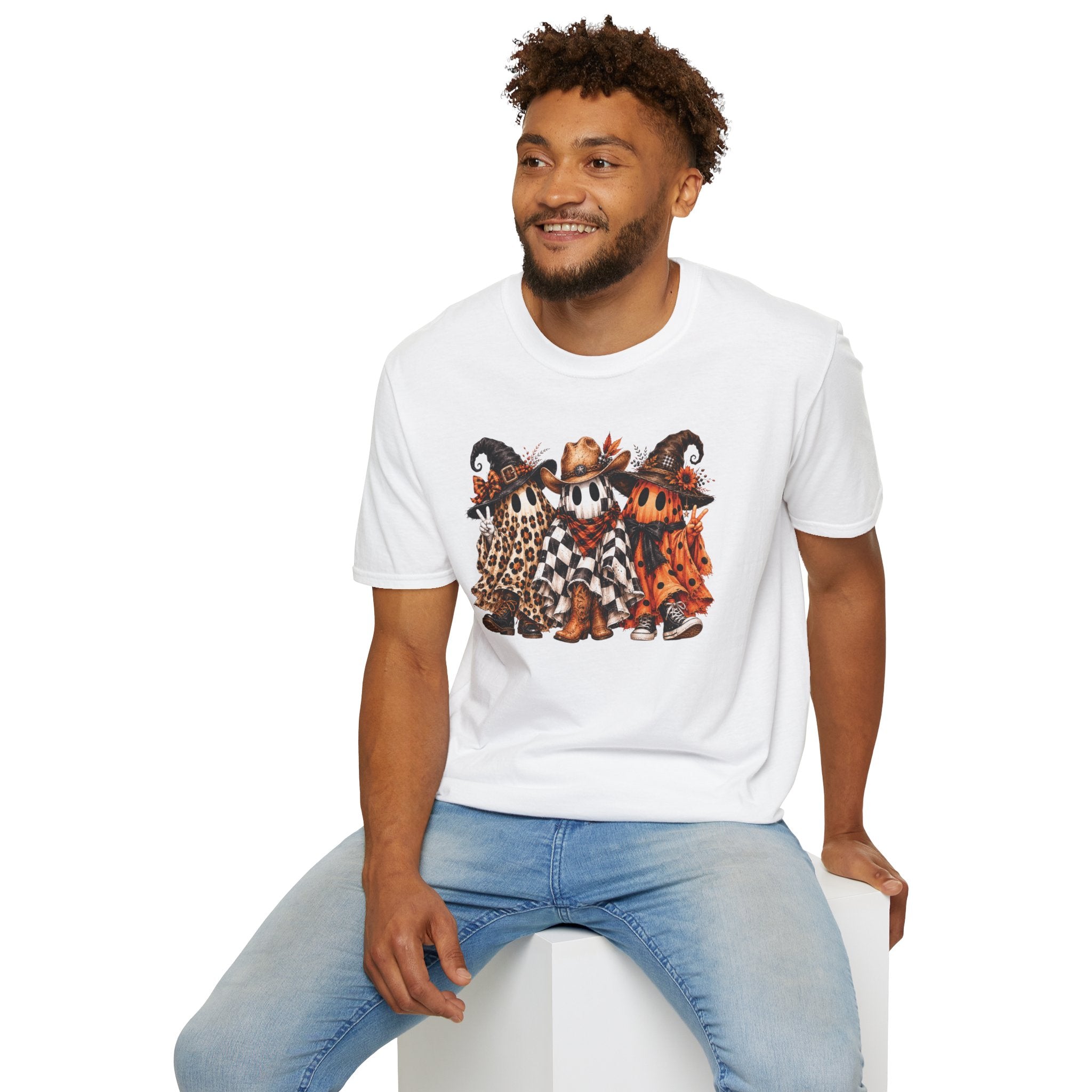 Halloween Pumpkin Crew T-Shirt — Leopard & Buffalo Plaid Spooky Friends