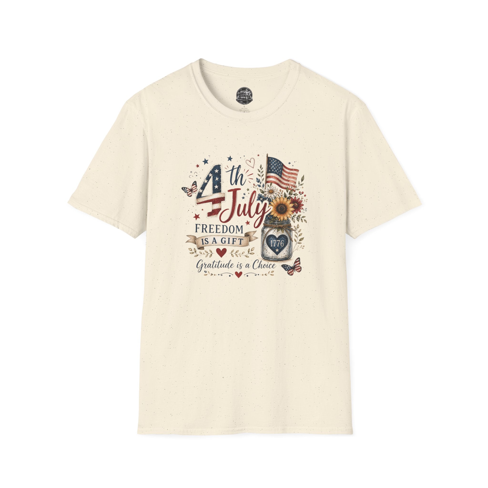 4th of July T-Shirt — "Freedom Is A Gift" Patriotic American Flag & Sunflower Tee