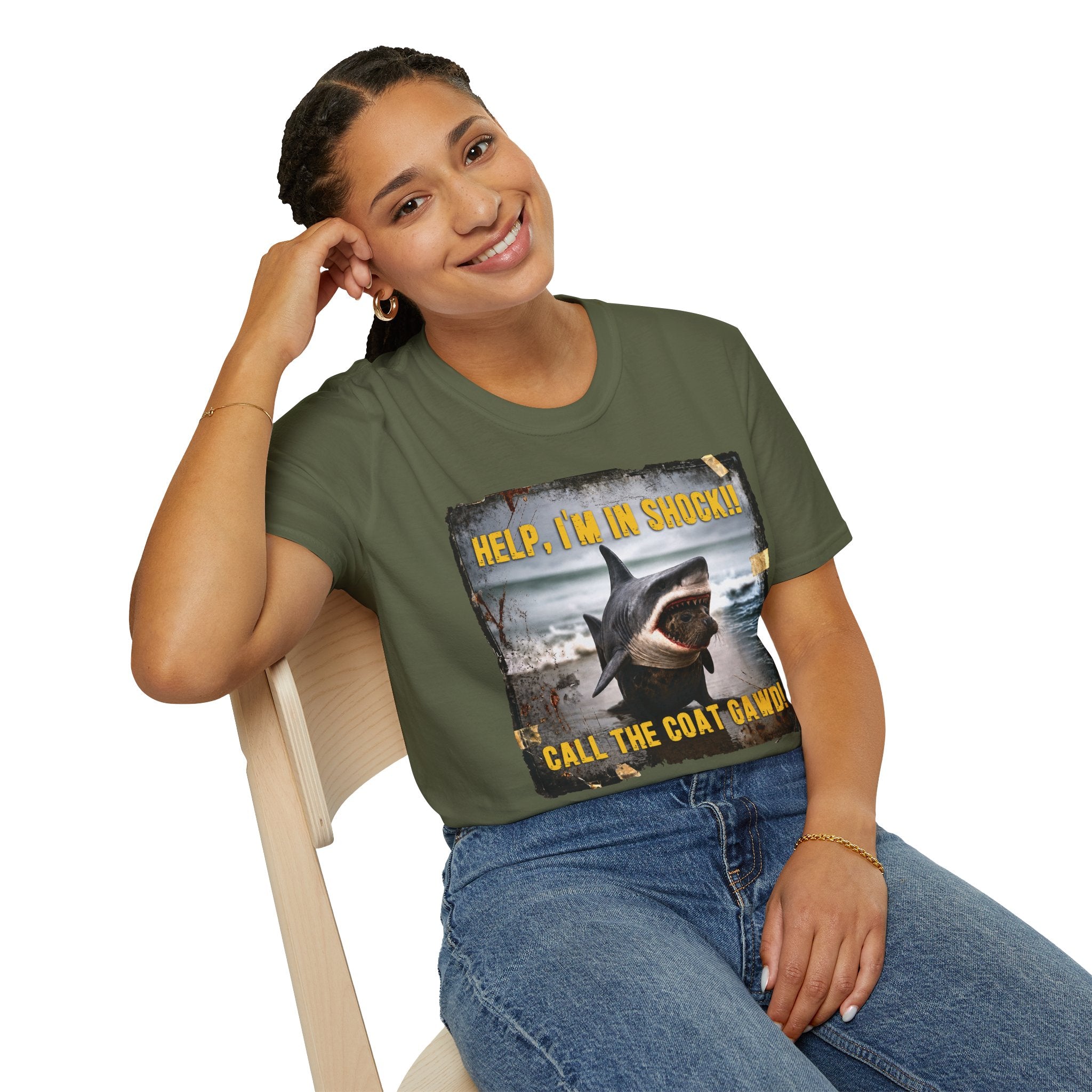 Shark Graphic T-Shirt — "Help, I'm in Shock!" Funny Beachwear