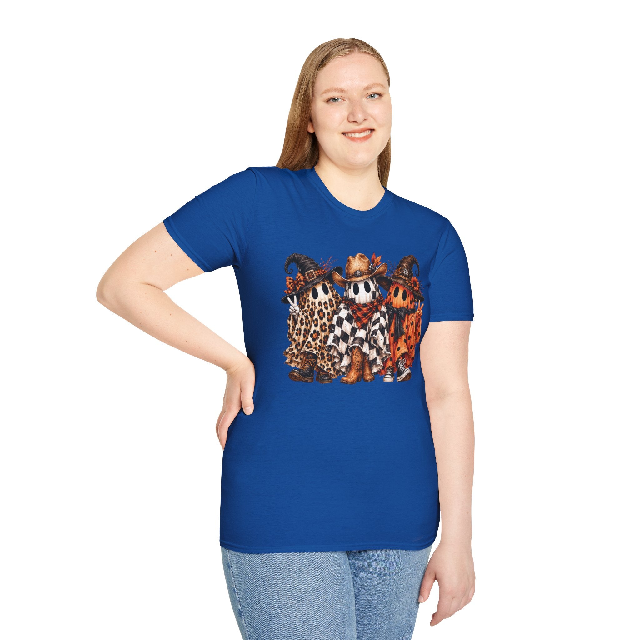 Halloween Pumpkin Crew T-Shirt — Leopard & Buffalo Plaid Spooky Friends