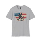 Bigfoot & Alien Patriotic T-Shirt — Distressed Flag Cryptid Design