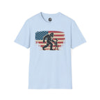 Bigfoot & Alien Patriotic T-Shirt — Distressed Flag Cryptid Design