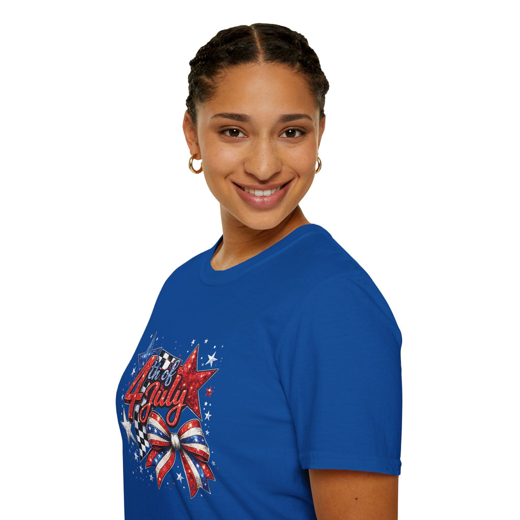 4th of July Patriotic T-Shirt – Red White Blue Stars & Bow Design
