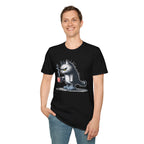 Cat Coffee T-Shirt — Grumpy Cat Holding Mug Illustration