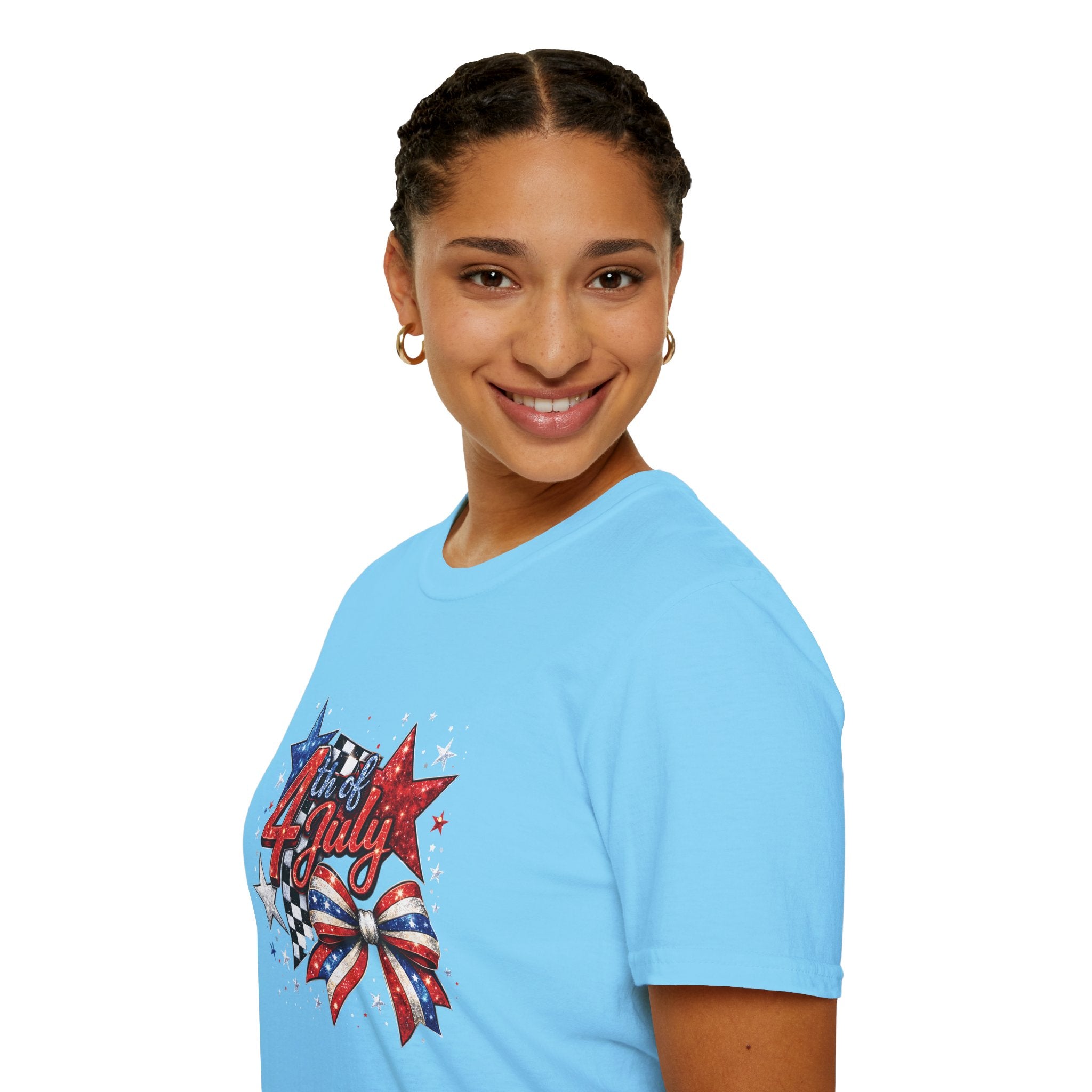 4th of July Patriotic T-Shirt – Red White Blue Stars & Bow Design