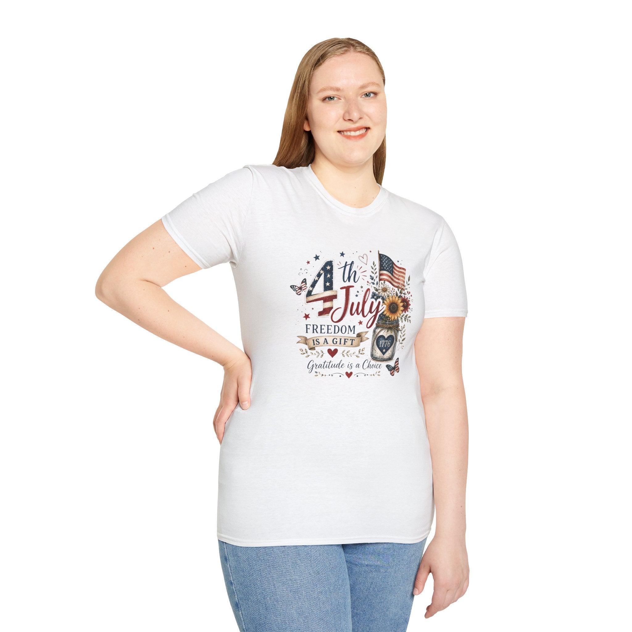 4th of July T-Shirt — "Freedom Is A Gift" Patriotic American Flag & Sunflower Tee