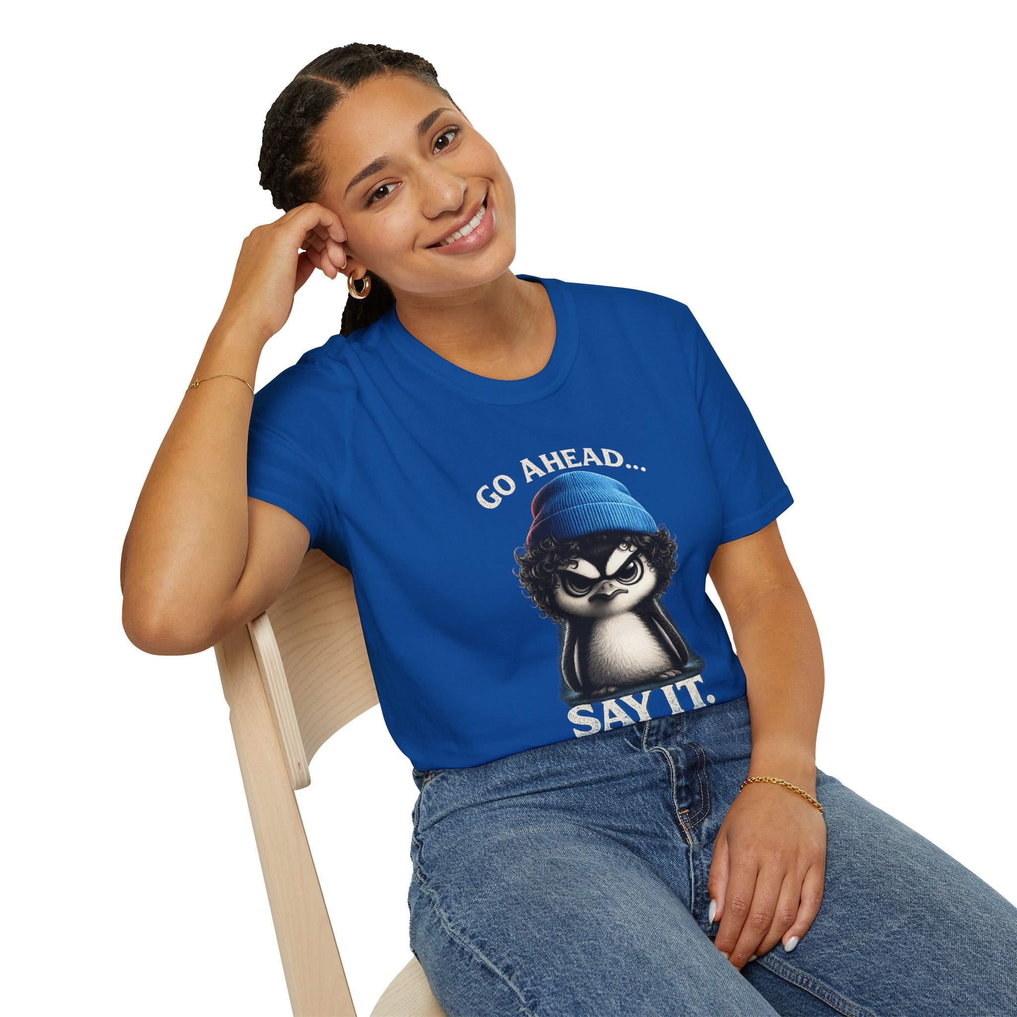 Penguin Graphic T-Shirt — "Go Ahead... Say It." Casual Statement Tee
