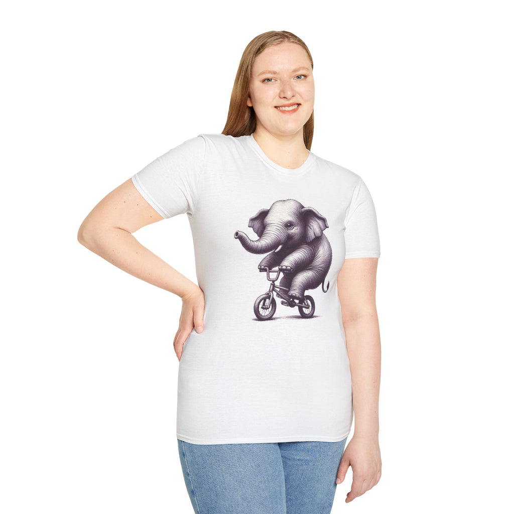 Cute Elephant on Bicycle T-Shirt — Whimsical Vintage Baby Elephant Graphic Tee