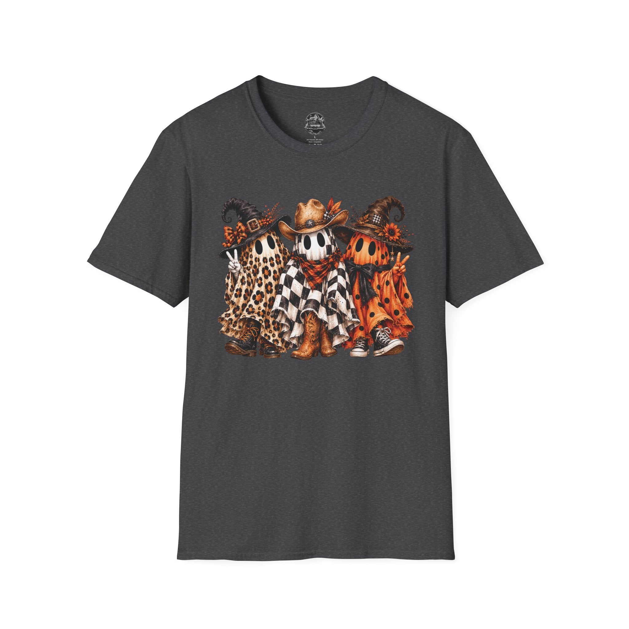 Halloween Pumpkin Crew T-Shirt — Leopard & Buffalo Plaid Spooky Friends