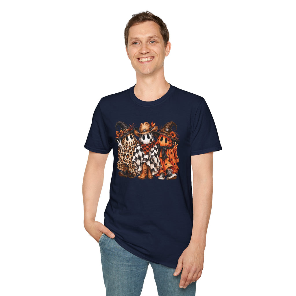 Halloween Pumpkin Crew T-Shirt — Leopard & Buffalo Plaid Spooky Friends