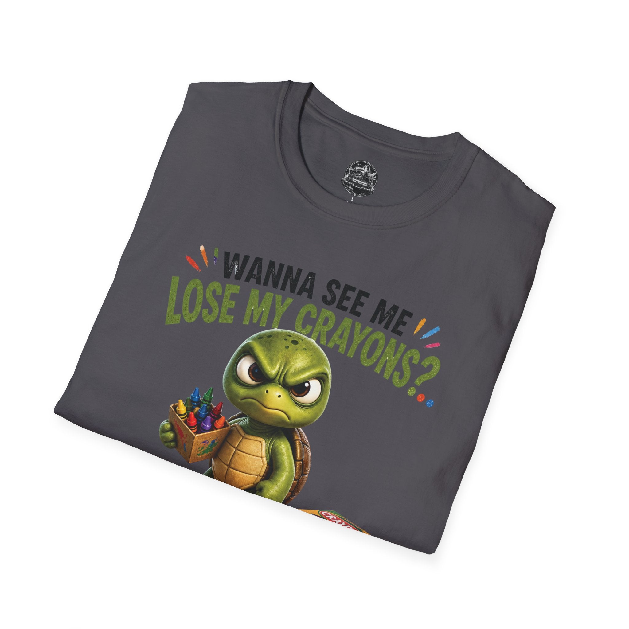 Funny Angry Turtle T-Shirt — “Wanna See Me Lose My Crayons? Do That Again…” — Teacher & Art Lover Tee