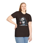 Cat Coffee T-Shirt — Grumpy Cat Holding Mug Illustration