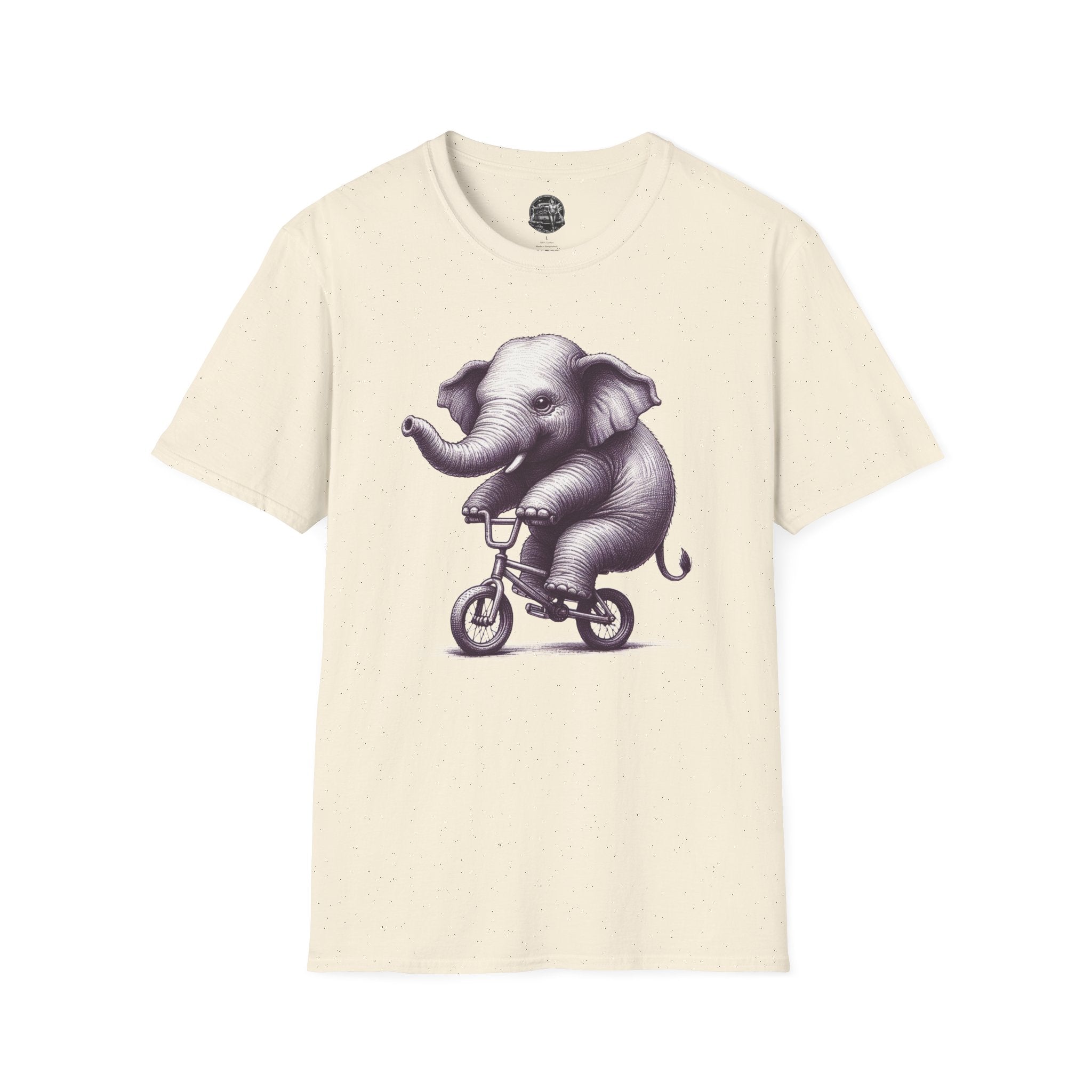 Cute Elephant on Bicycle T-Shirt — Whimsical Vintage Baby Elephant Graphic Tee