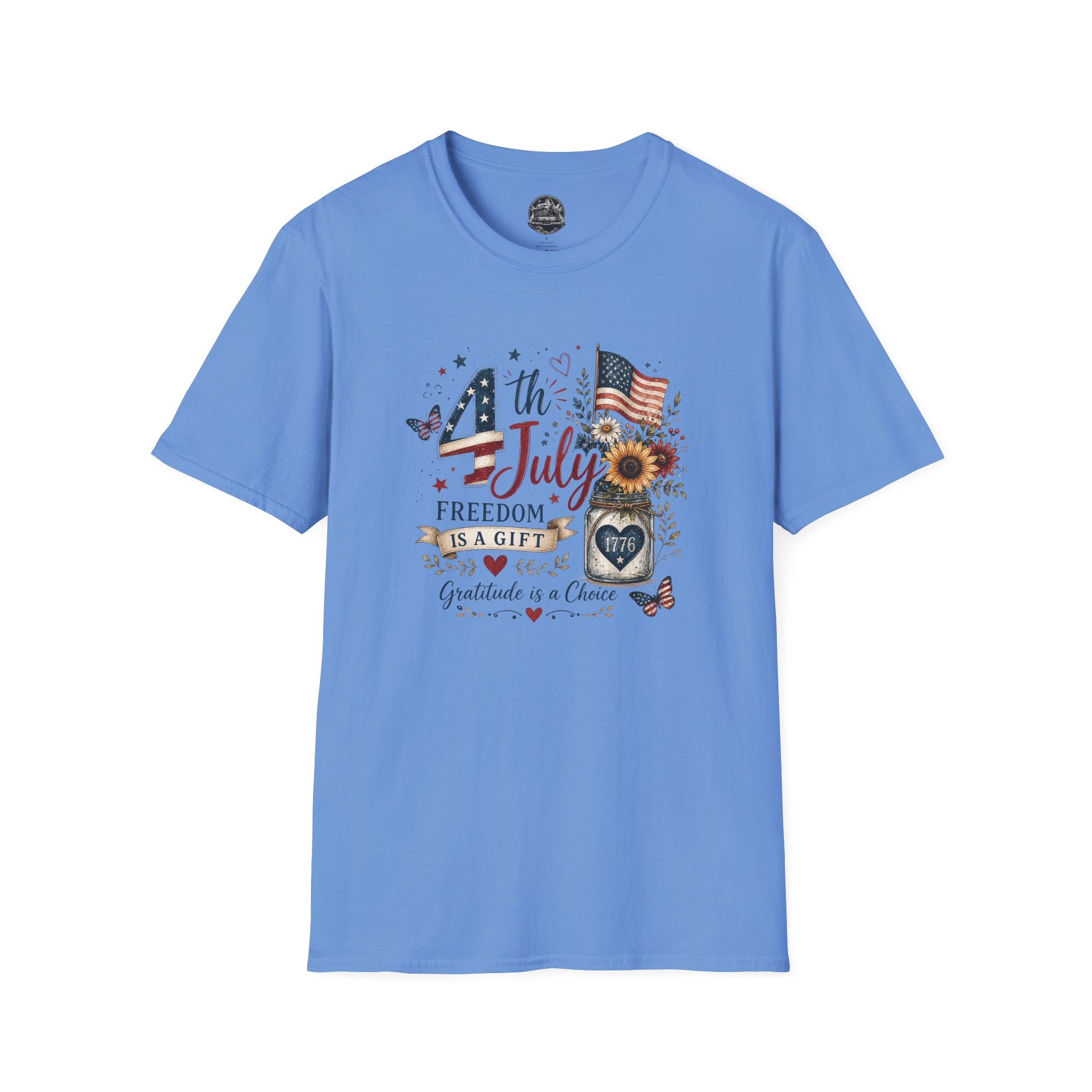 4th of July T-Shirt — "Freedom Is A Gift" Patriotic American Flag & Sunflower Tee