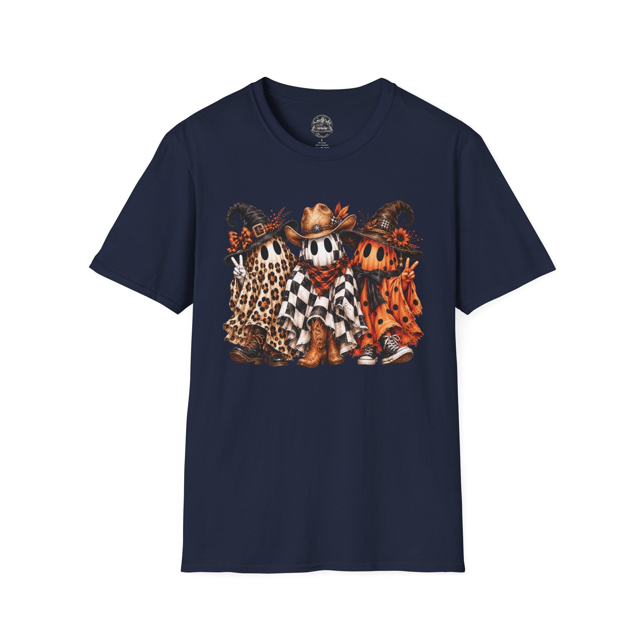 Halloween Pumpkin Crew T-Shirt — Leopard & Buffalo Plaid Spooky Friends