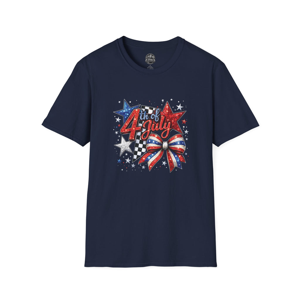 4th of July Patriotic T-Shirt – Red White Blue Stars & Bow Design
