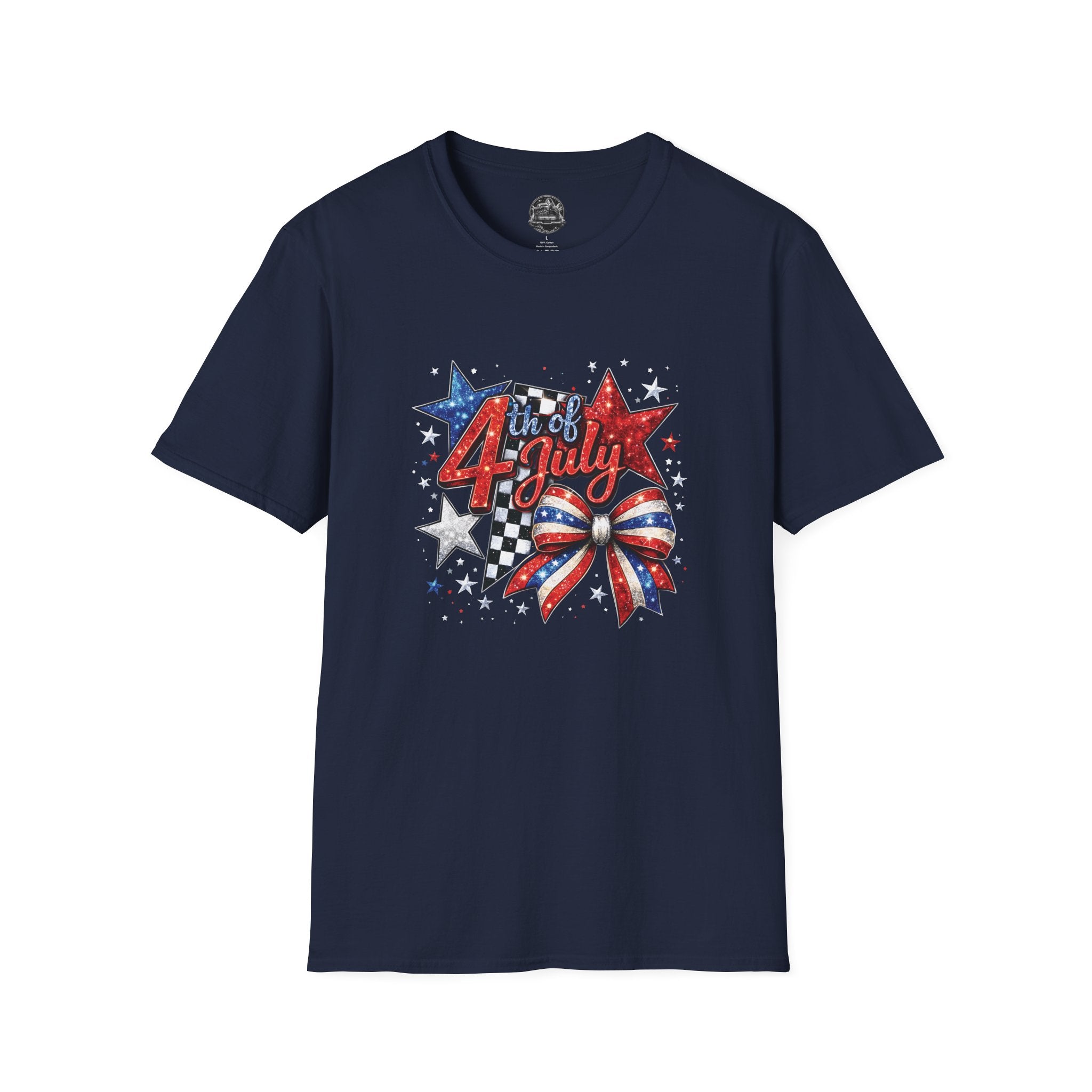 4th of July Patriotic T-Shirt – Red White Blue Stars & Bow Design