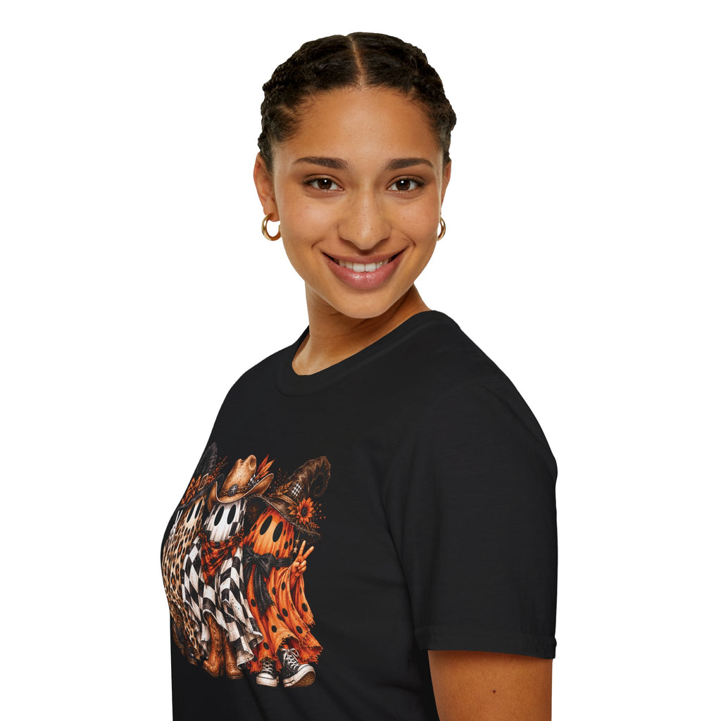 Halloween Pumpkin Crew T-Shirt — Leopard & Buffalo Plaid Spooky Friends