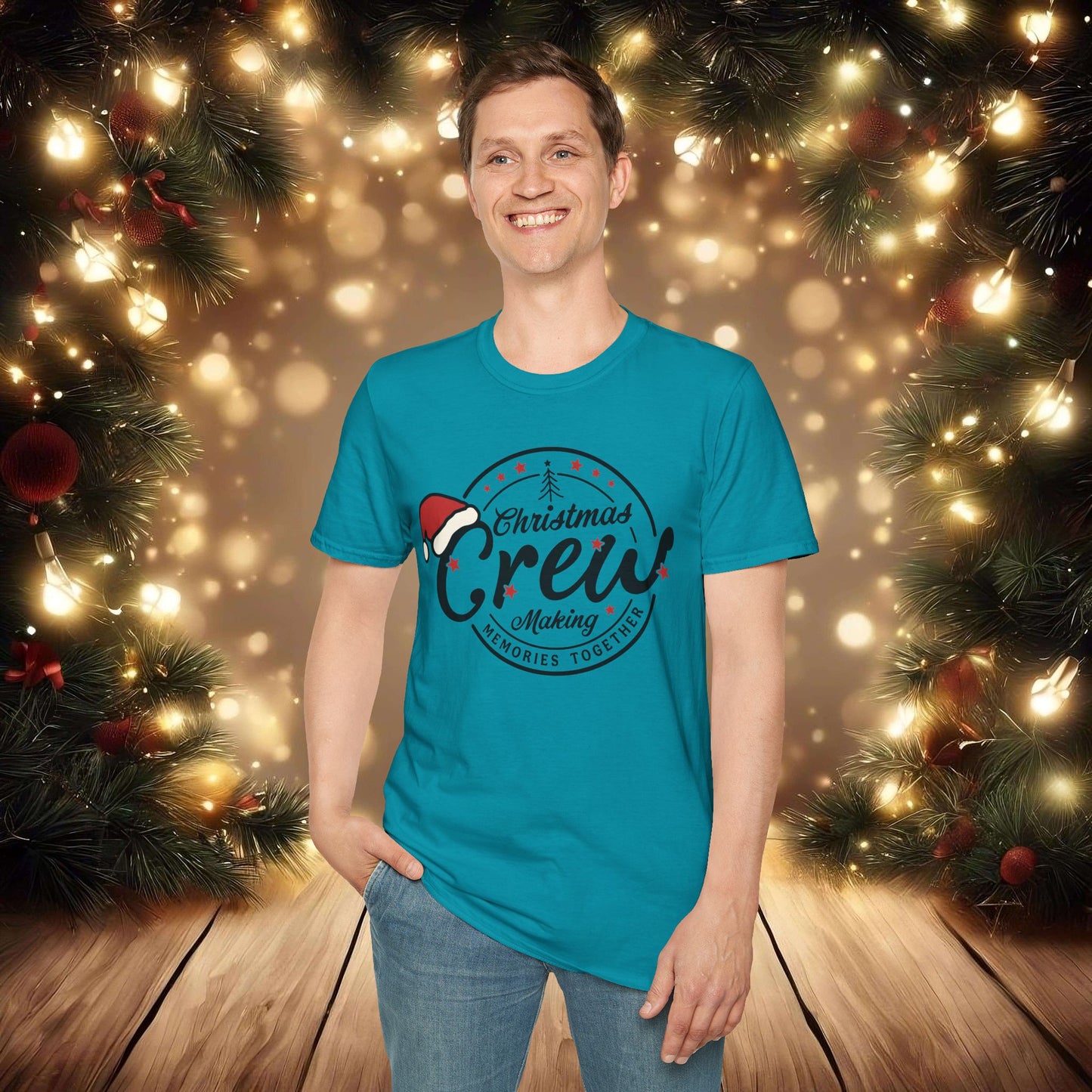 Christmas Crew Unisex T-Shirt | Making Memories Together and Santa Hat Design (Black Text)