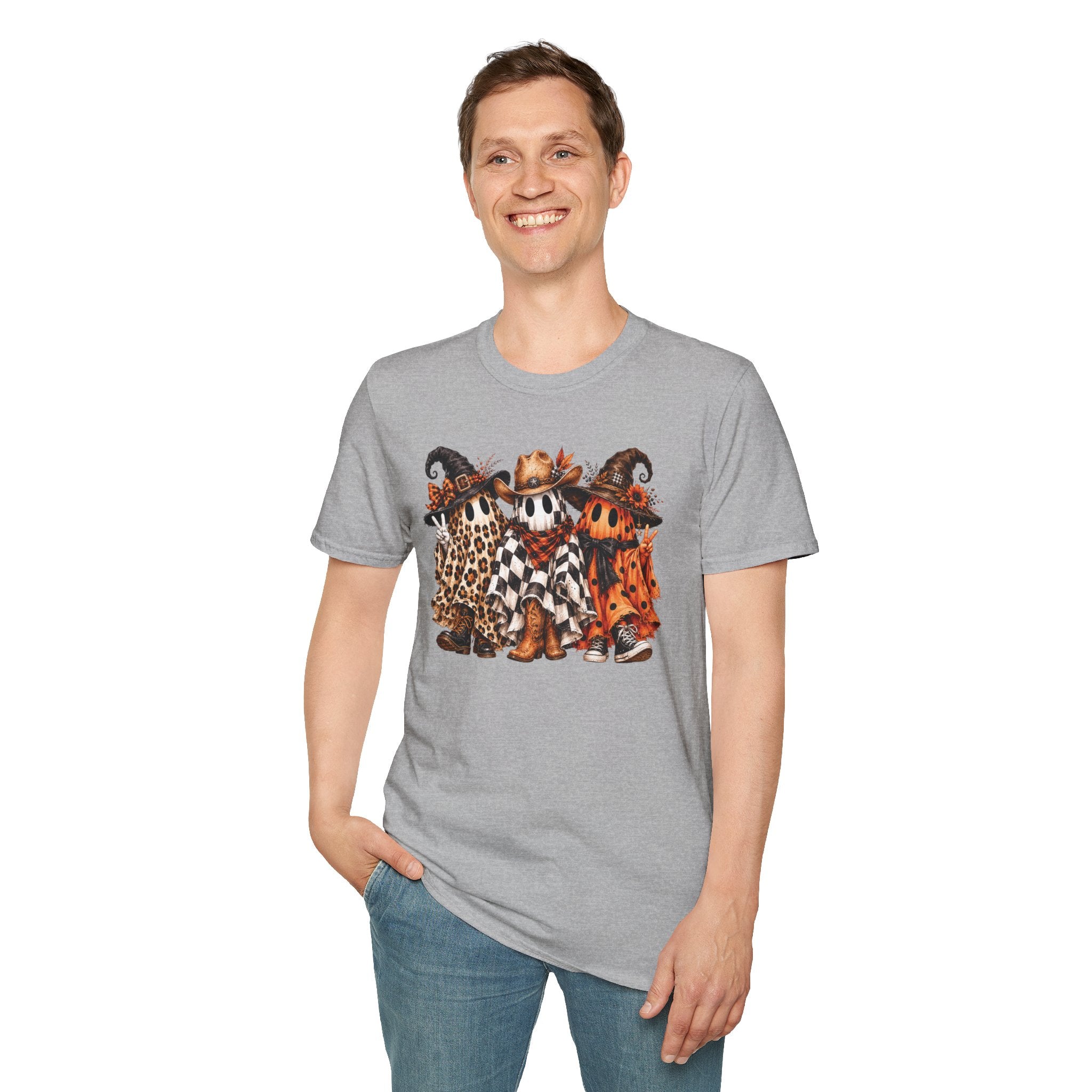Halloween Pumpkin Crew T-Shirt — Leopard & Buffalo Plaid Spooky Friends