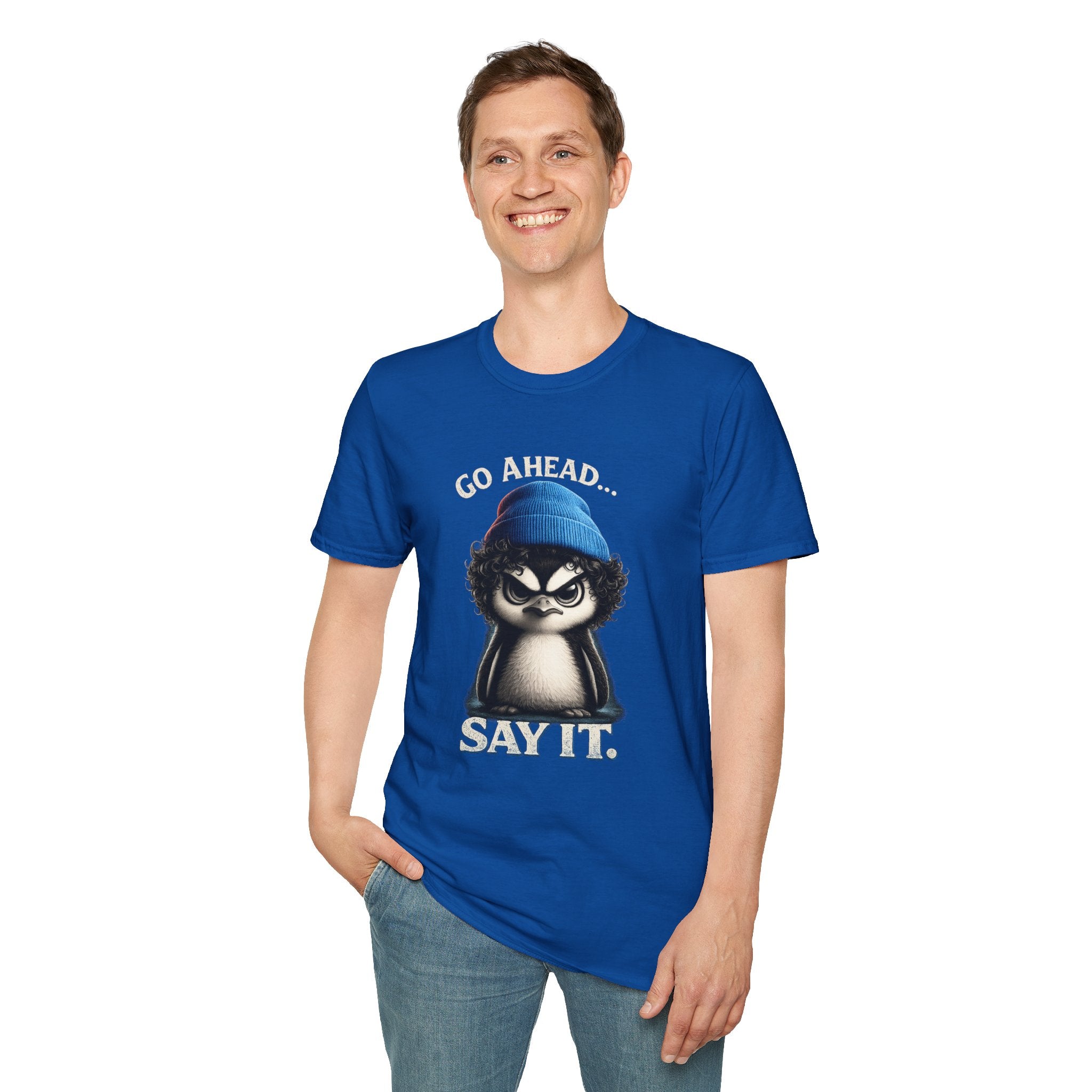 Penguin Graphic T-Shirt — "Go Ahead... Say It." Casual Statement Tee