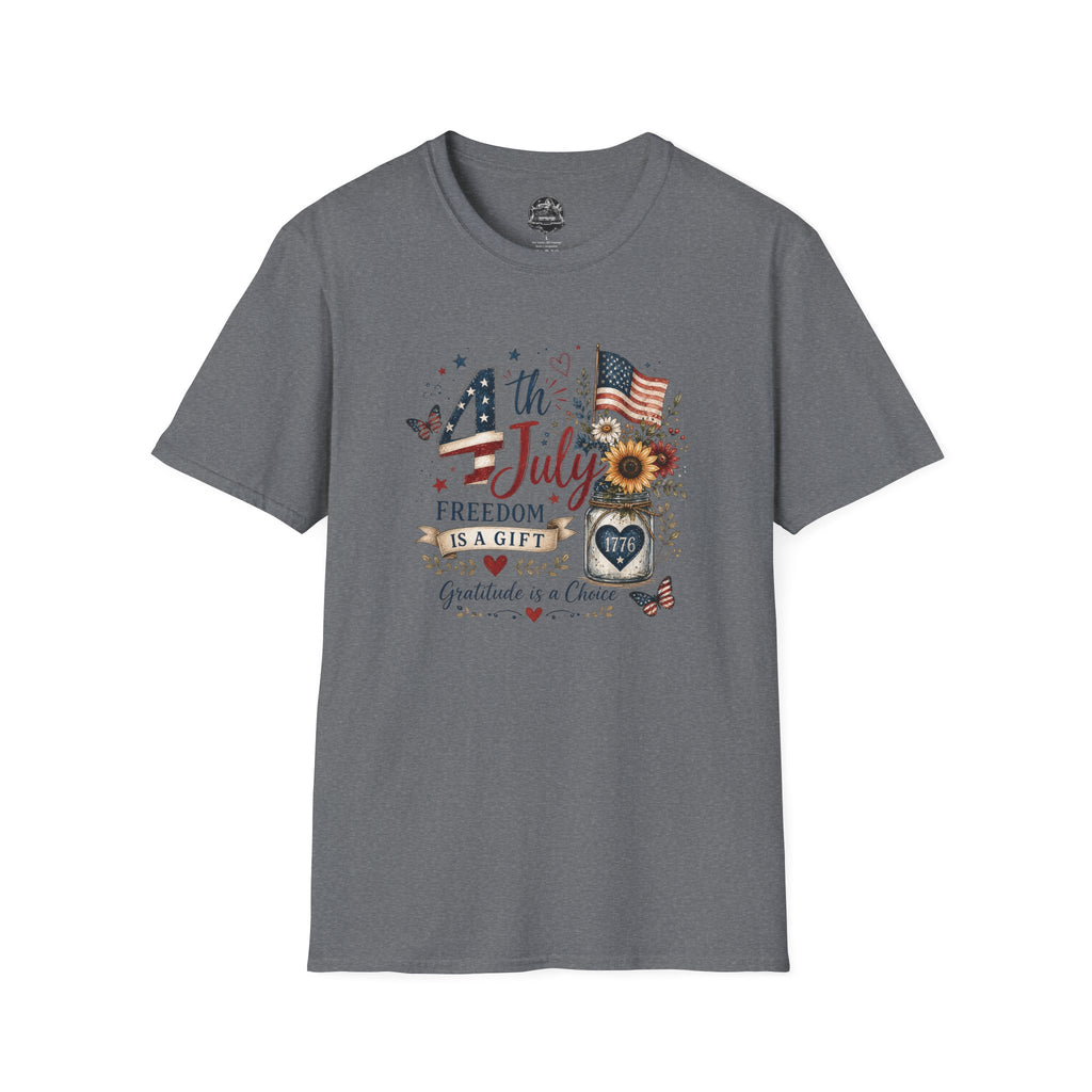 4th of July T-Shirt — "Freedom Is A Gift" Patriotic American Flag & Sunflower Tee
