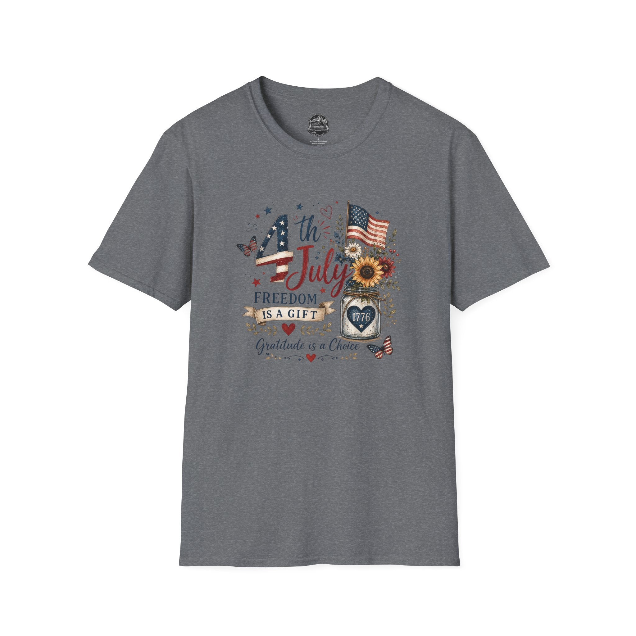 4th of July T-Shirt — "Freedom Is A Gift" Patriotic American Flag & Sunflower Tee