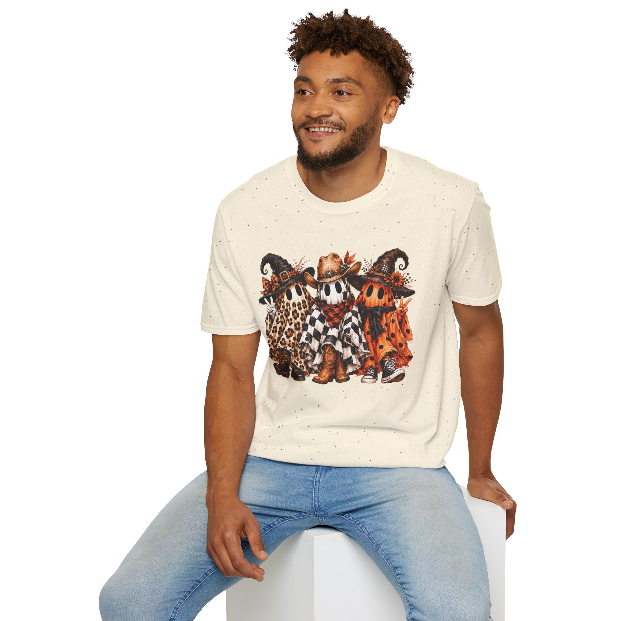 Halloween Pumpkin Crew T-Shirt — Leopard & Buffalo Plaid Spooky Friends
