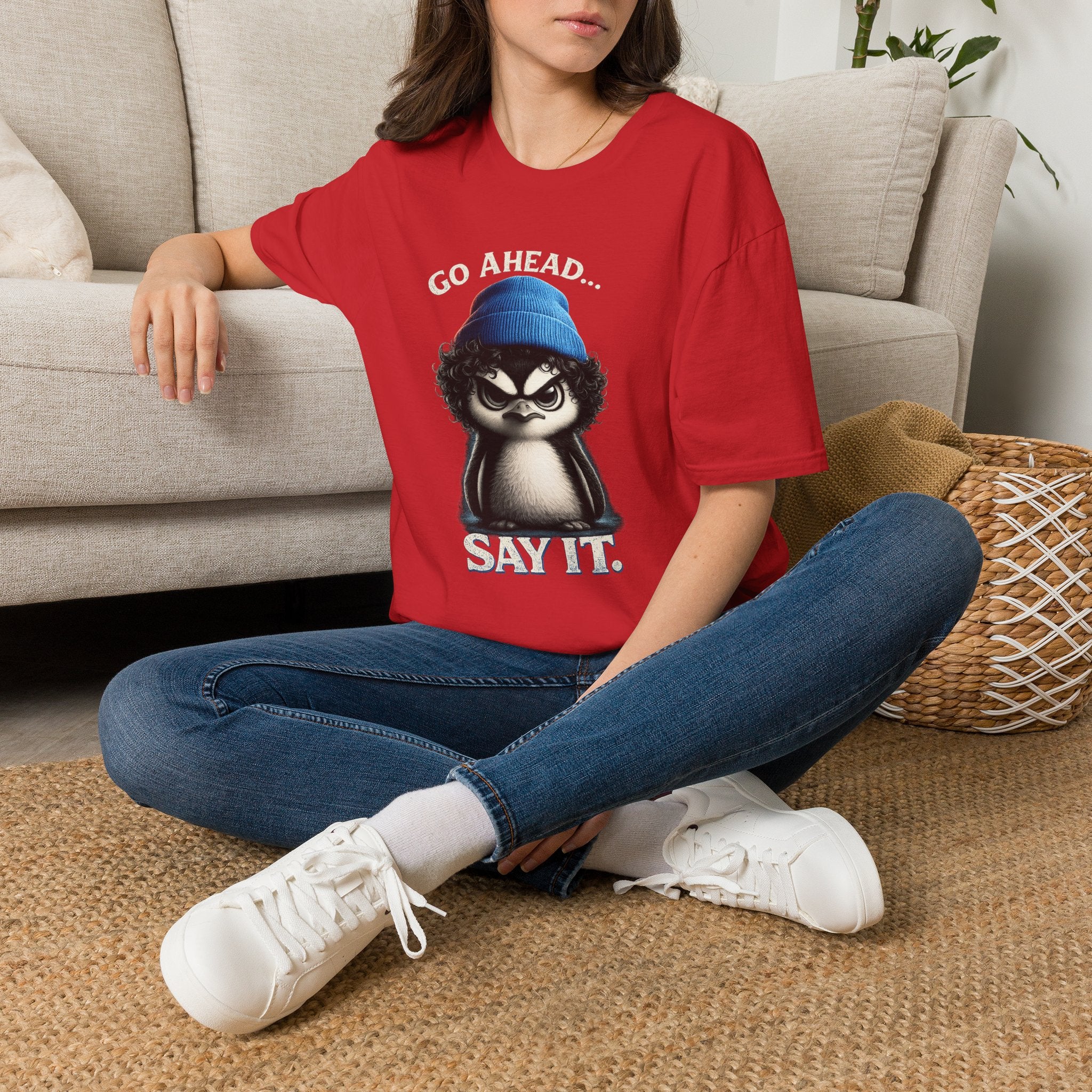Penguin Graphic T-Shirt — "Go Ahead... Say It." Casual Statement Tee