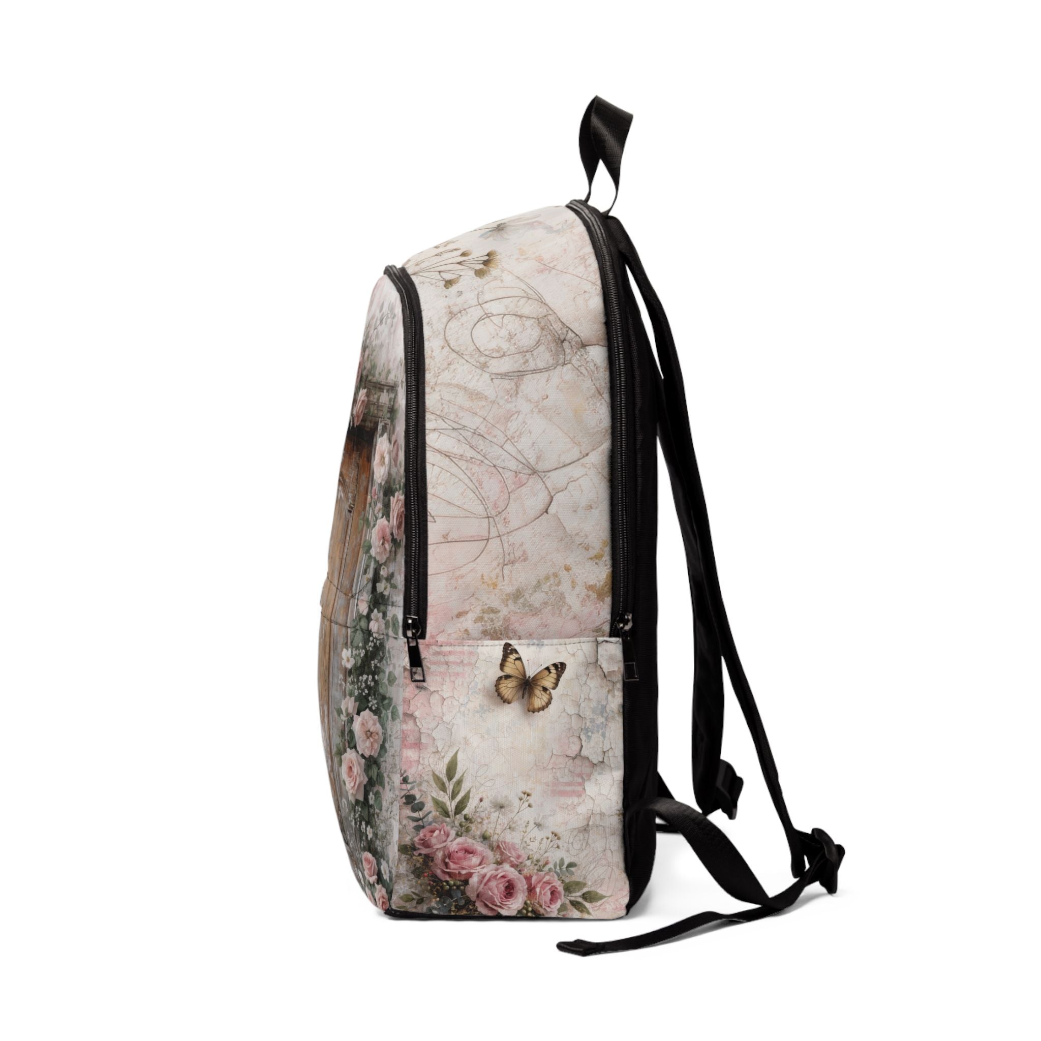 Vintage Rose Garden Backpack — 'Every Door Has a Story' Floral Doorpack