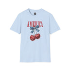 Patriotic Cherry T-Shirt — Glossy Stars & Vintage “AMERICA” Design