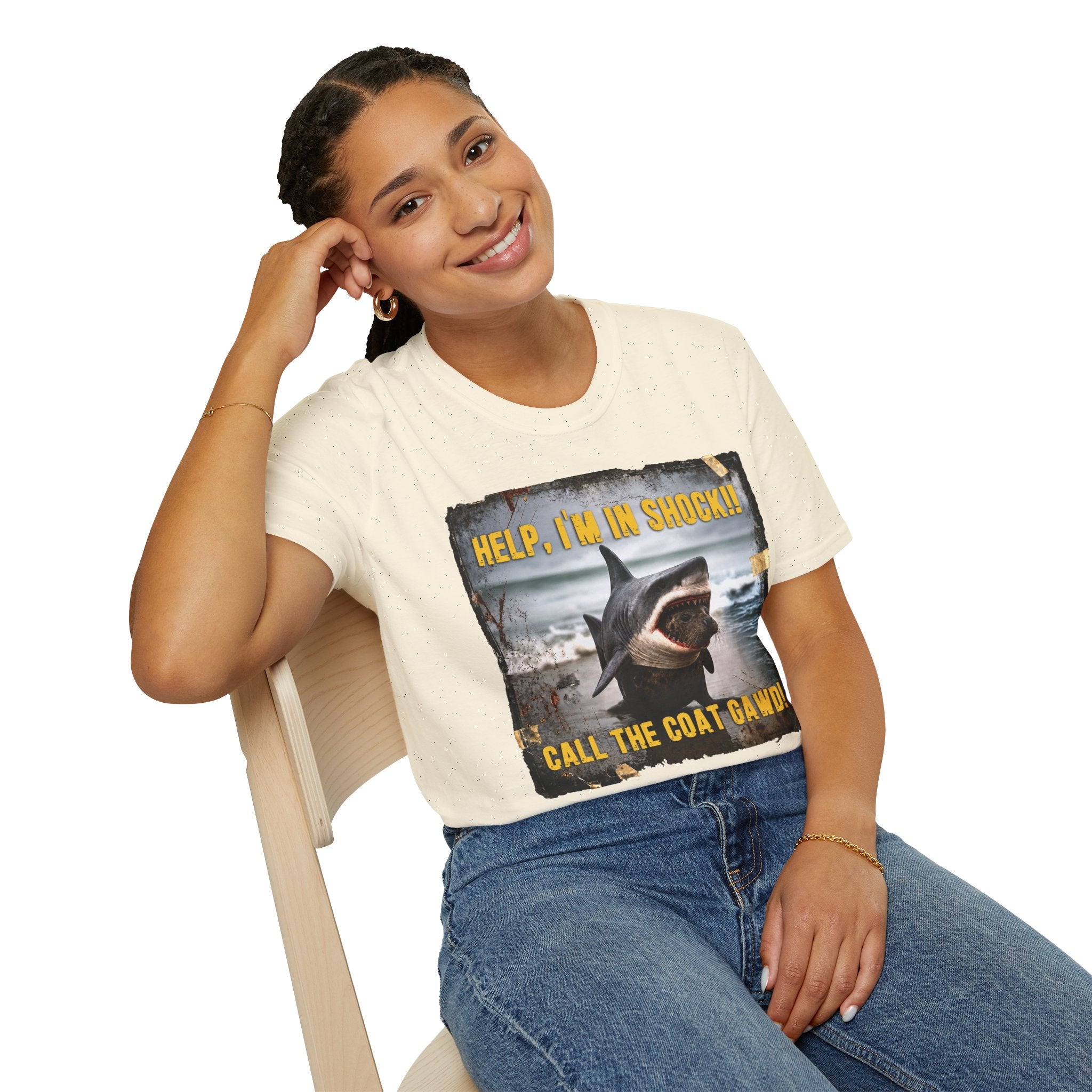 Shark Graphic T-Shirt — "Help, I'm in Shock!" Funny Beachwear