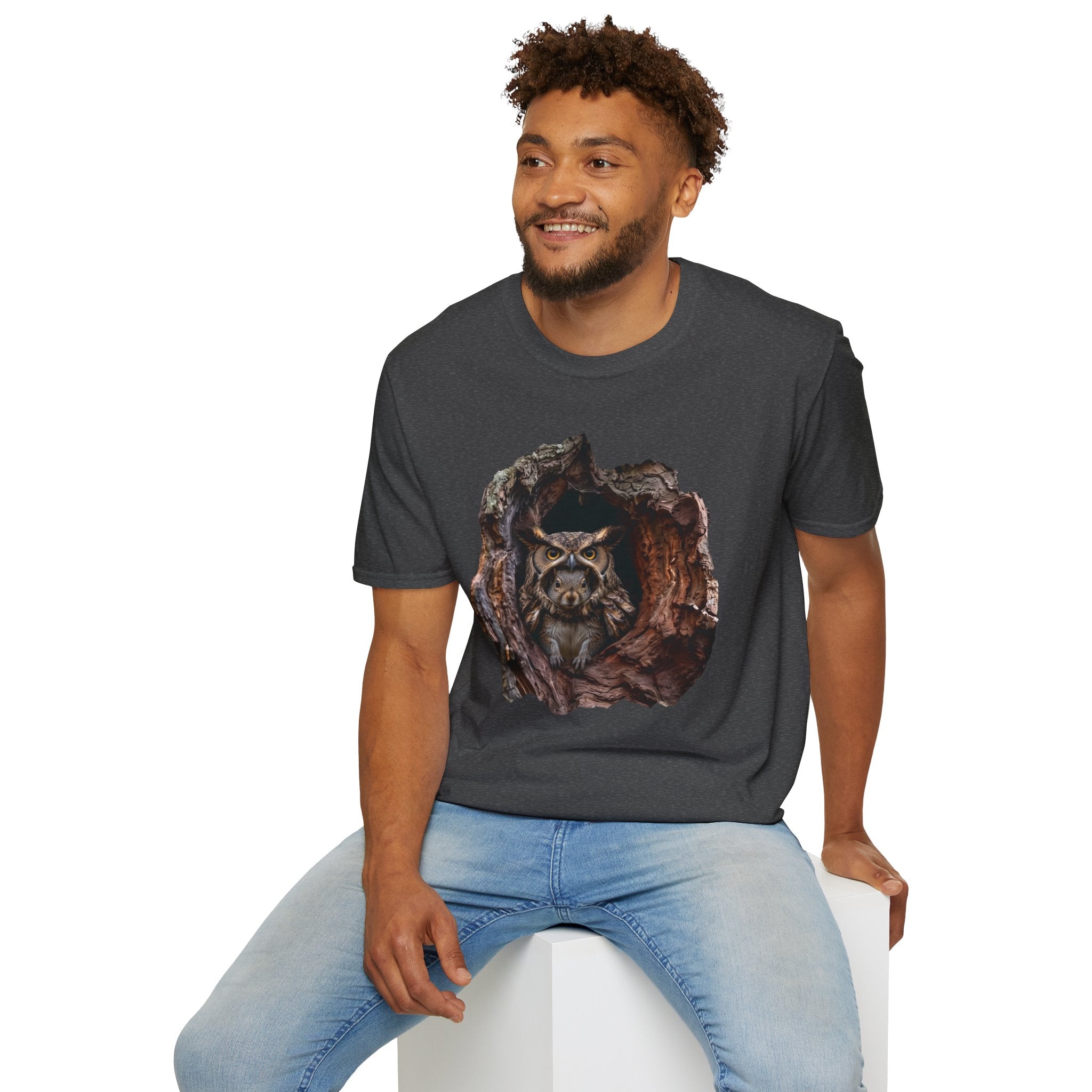 Squirrel in Owl Disguise T-Shirt — "Prey Wearing Its Predator"