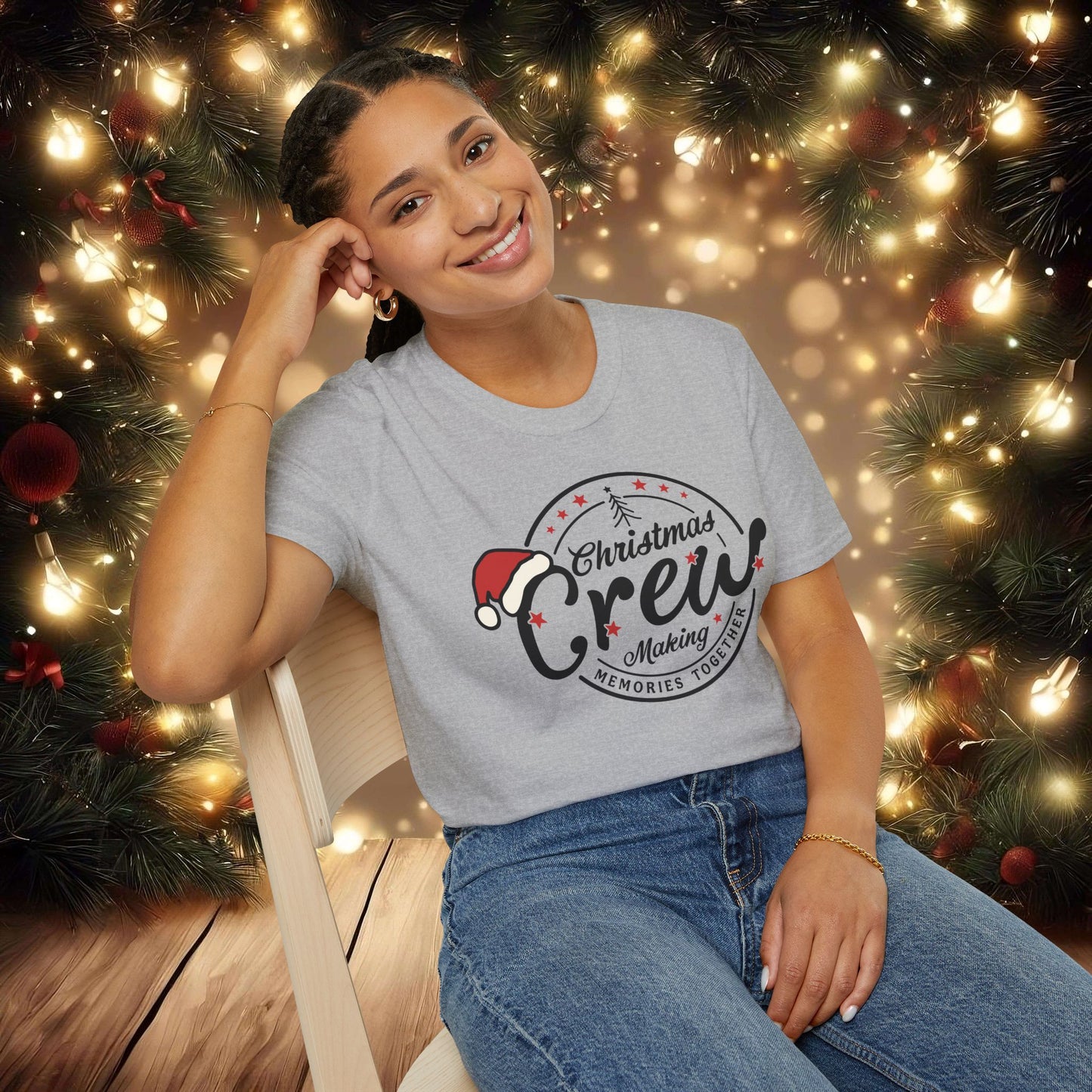 Christmas Crew Unisex T-Shirt | Making Memories Together and Santa Hat Design (Black Text)