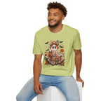 Patchwork Floral Ghost Halloween Shirt | Quilted Boho Ghost with Pumpkin and Bats