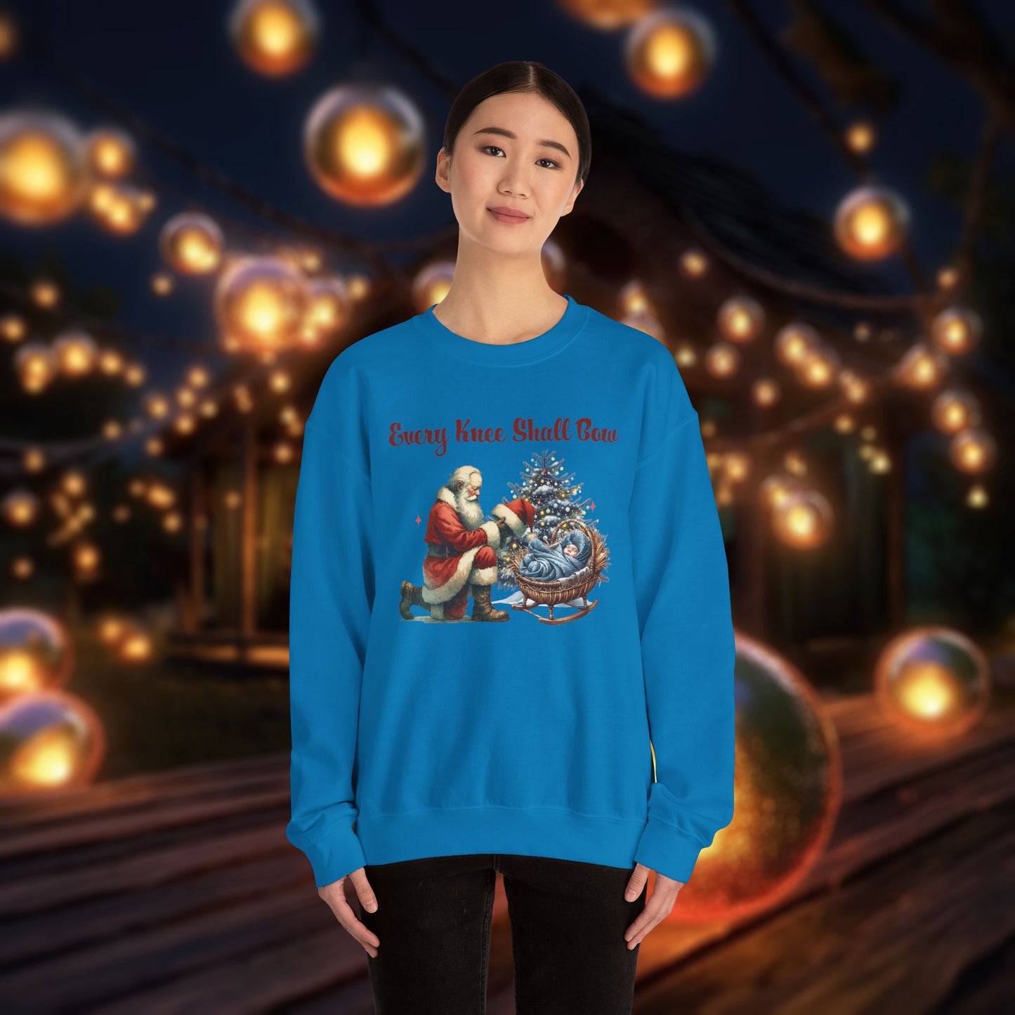 Saint Nicholas kneeling and paying homage to the Christ Child Sweatshirt - Every Knee Shall Bow